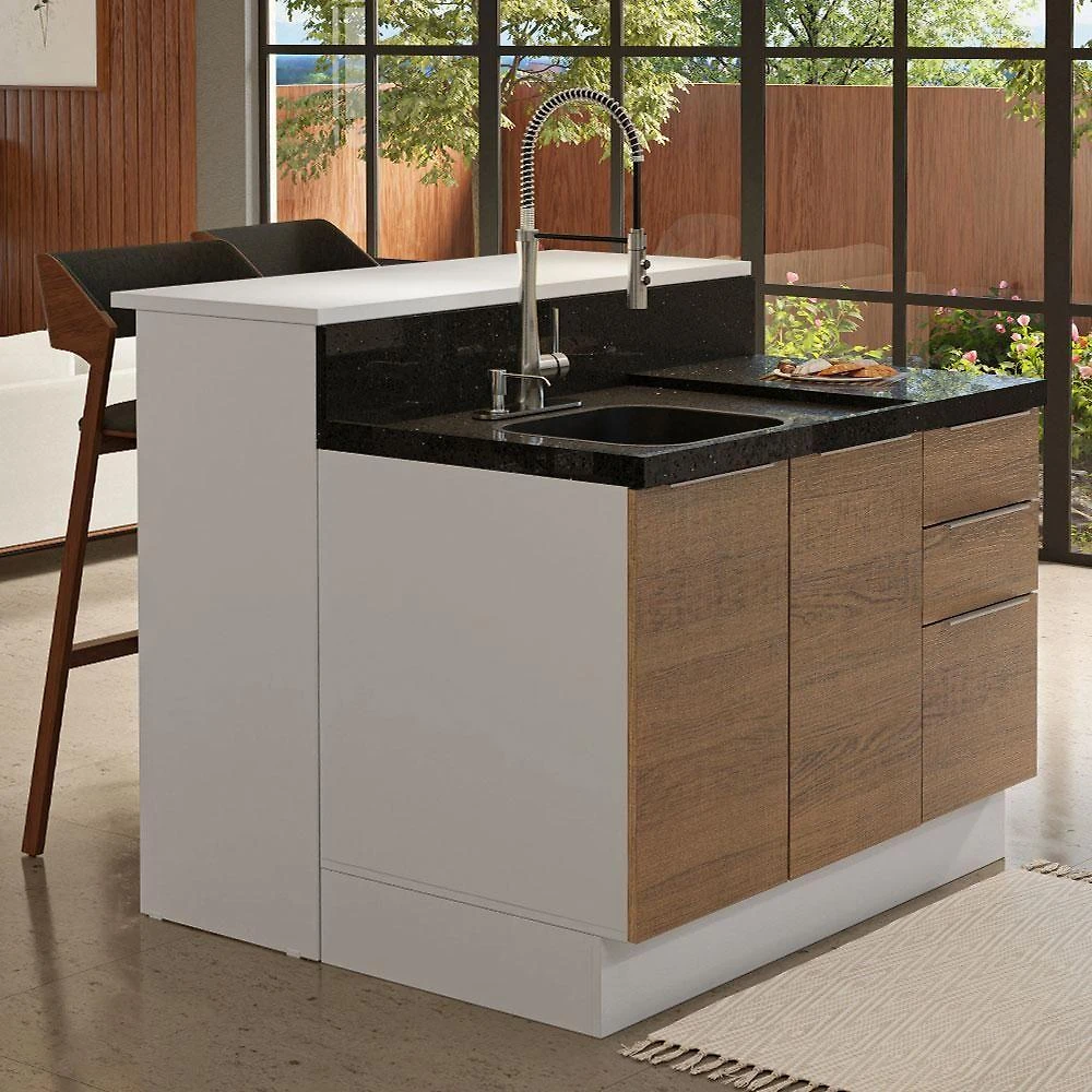 Ilha De Cozinha Com Bancada E Balcão 120 Cm Branco/rustic Stella Madesa Branco/rustic