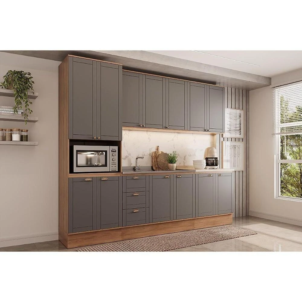 Cozinha Completa Bella C5P119 10 Portas 3 Gavetas MDF 120cm Cinza
