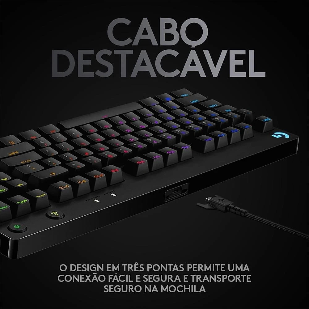 Teclado Mecânico Gamer Logitech G PRO com Layout US, RGB LIGHTSYNC, Design TKL, Cabo Destacável, Switch GX Blue Clicky - 920-009388