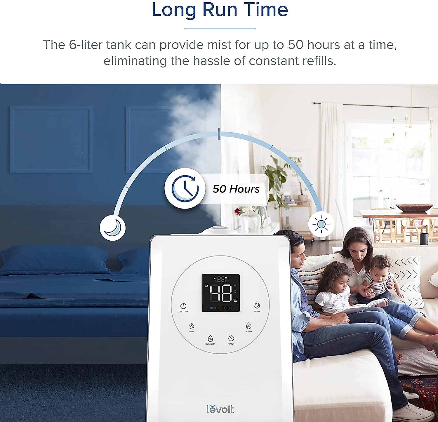 LEVOIT Umidificador Ultrassônico Portátil 6L cDesligamento A utomático Silencioso 110V Branco