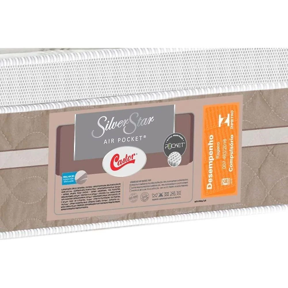 Conjunto Box Baú King: Colchão Molas Castor Ensacadas Silver Star Air + Base Crc Suede Clean (193x203)