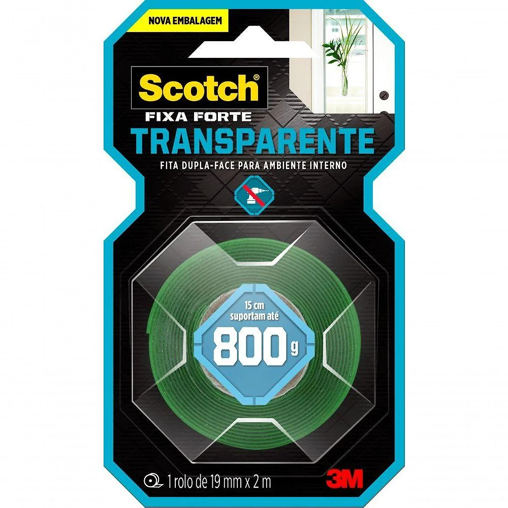 Fita Dupla Face Scotch Fixa Forte Transparente 19mm X 2 Metros - Hb004419881 - 3m