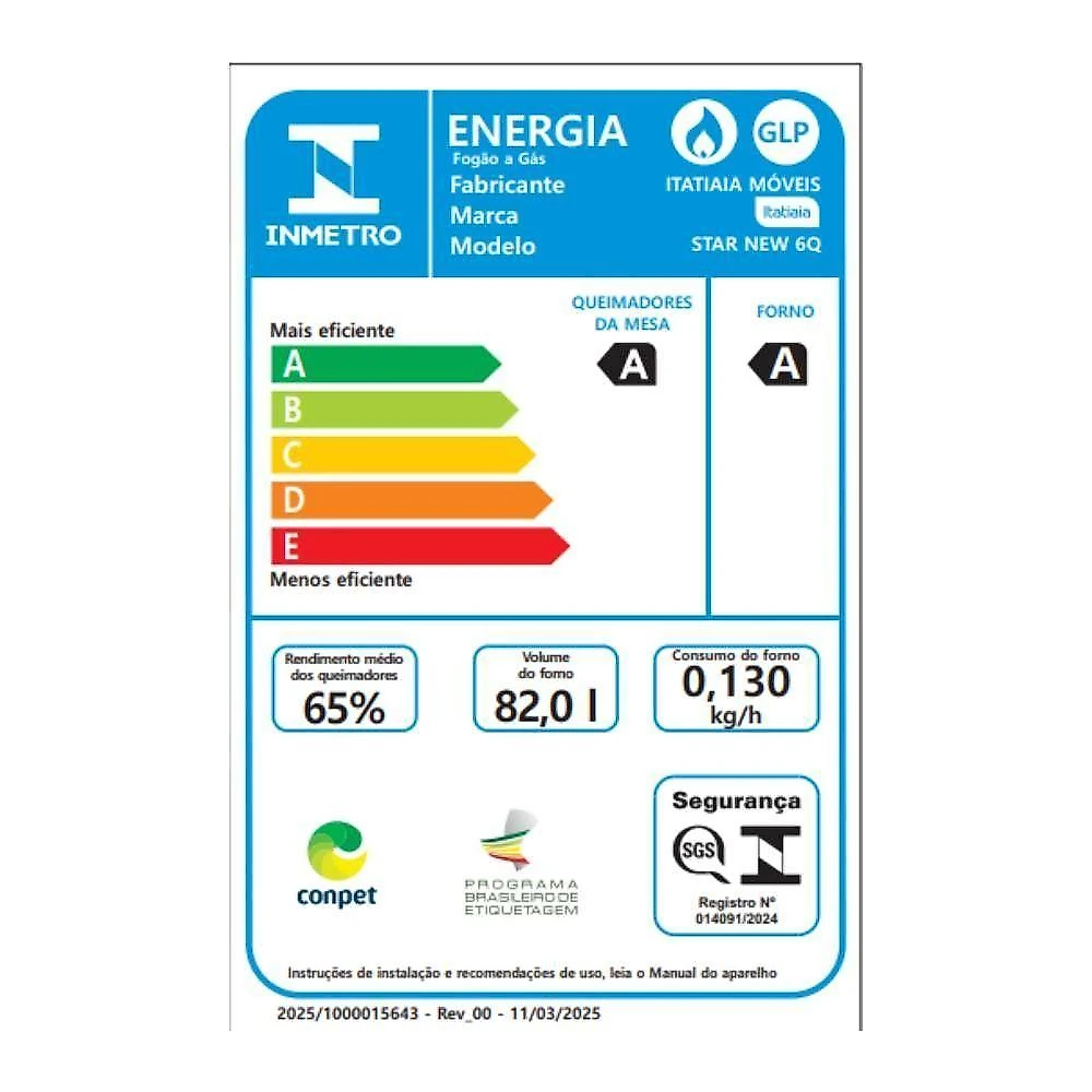 Fogão itatiaia star new piso 6 bocas preto mesa de inox bivolt 3700000474