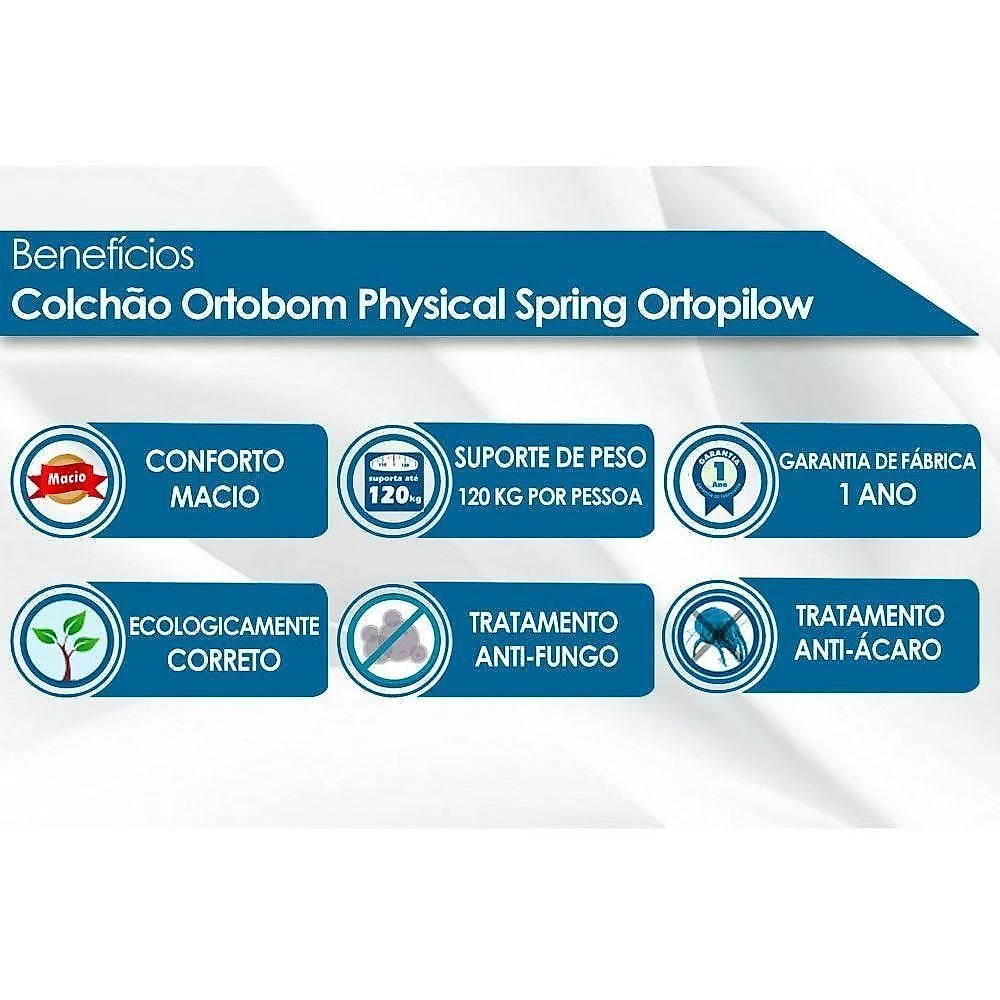 Colchão Solteiro Para Hotelaria Nanolastic Physical Spring Ortopillow (88x188x23) - Ortobom