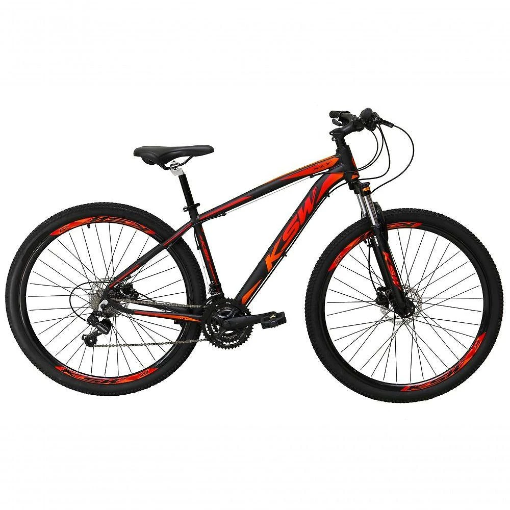 Bicicleta Aro 29 Ksw Xlt Alumínio 24v Câmbios Shimano Garfo Com Trava No Ombro - Preto-vermelho-laranja Tam.15