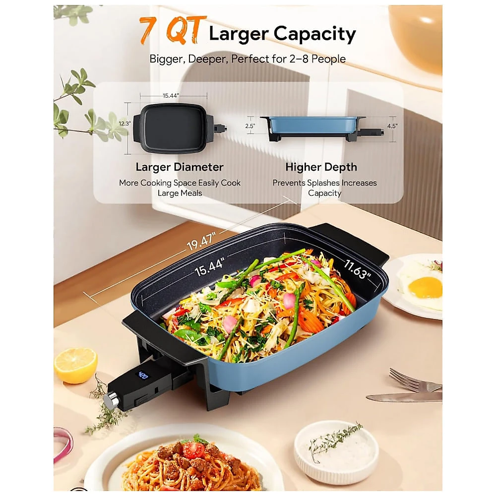 Panela Elétrica Skillet 7L Nuwave Medley XL Azul Digital Antiaderente Cerâmica PFAS Free com Tampa de Vidro 110V