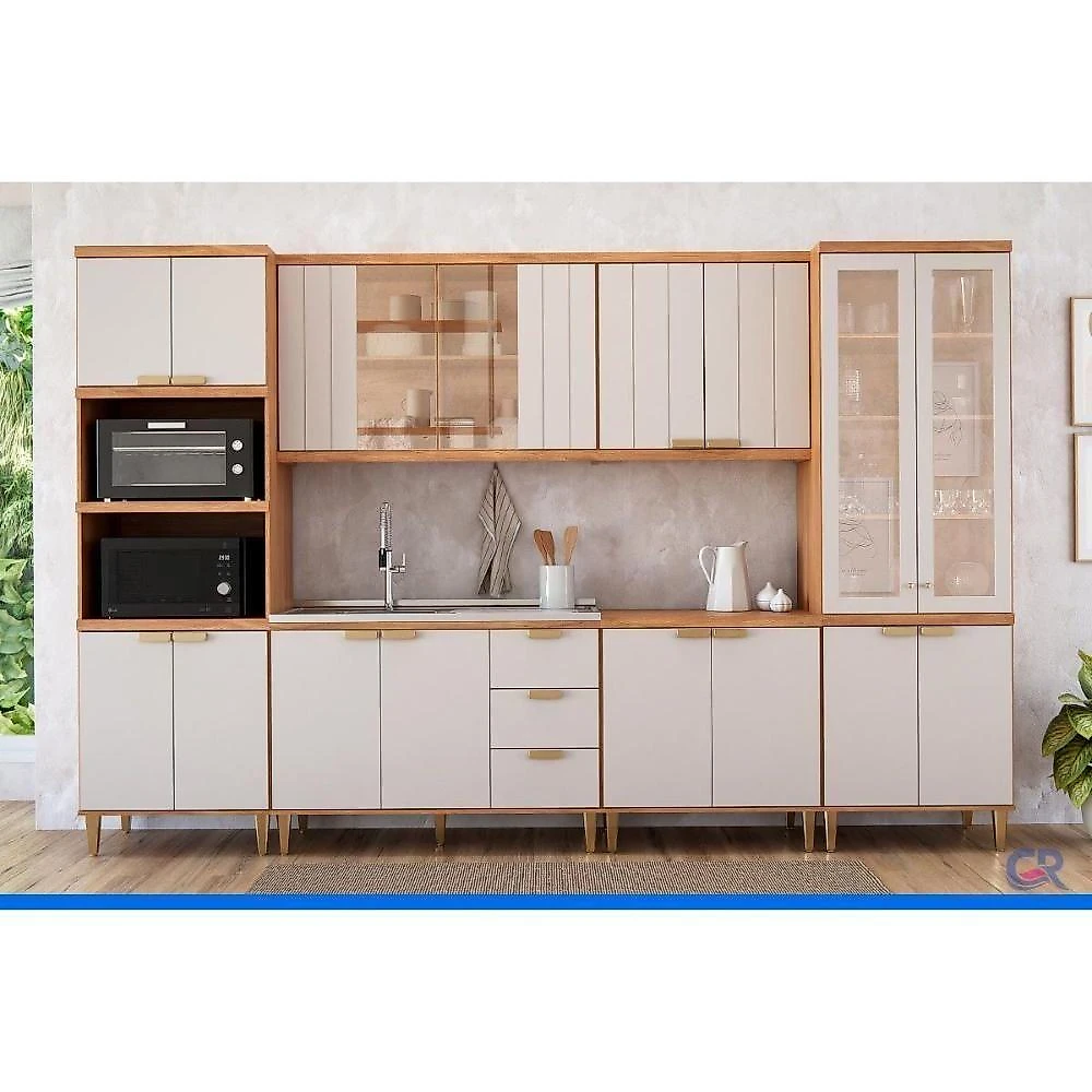 Paneleiro de Cozinha Elena 4 Portas 2 Prateleiras MDF 70CM Cinamomo e Off White MGM
