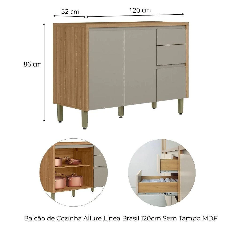 Cozinha Modulada Allure Linea Brasil 6 Peças Mdf A01m5 Jequitiba/gris Fosco