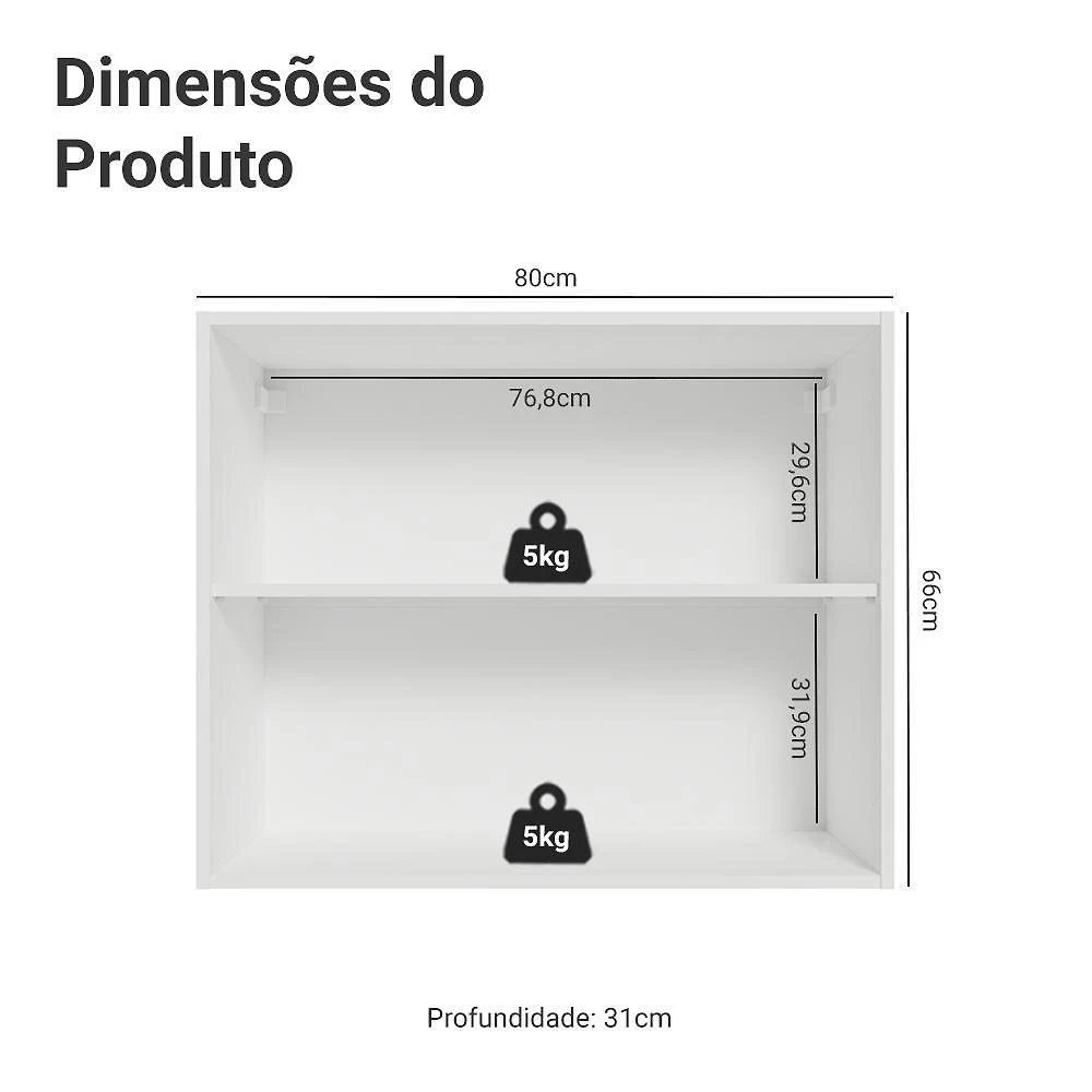 Armário aéreo 80 cm 2 portas branco/azul vik madesa
