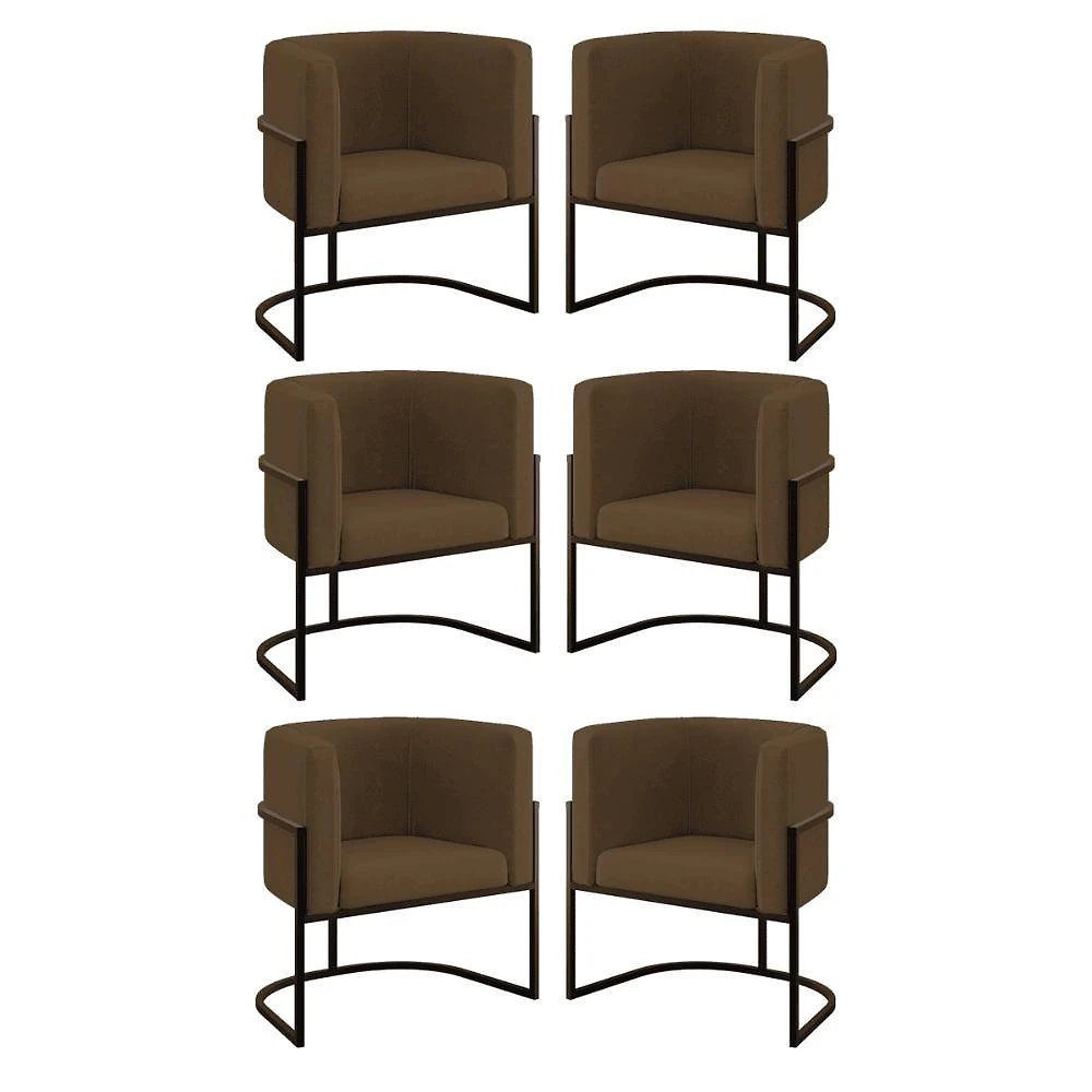 Kit 06 Poltronas Lua Sala Decorativa Base De Ferro Black Marrom