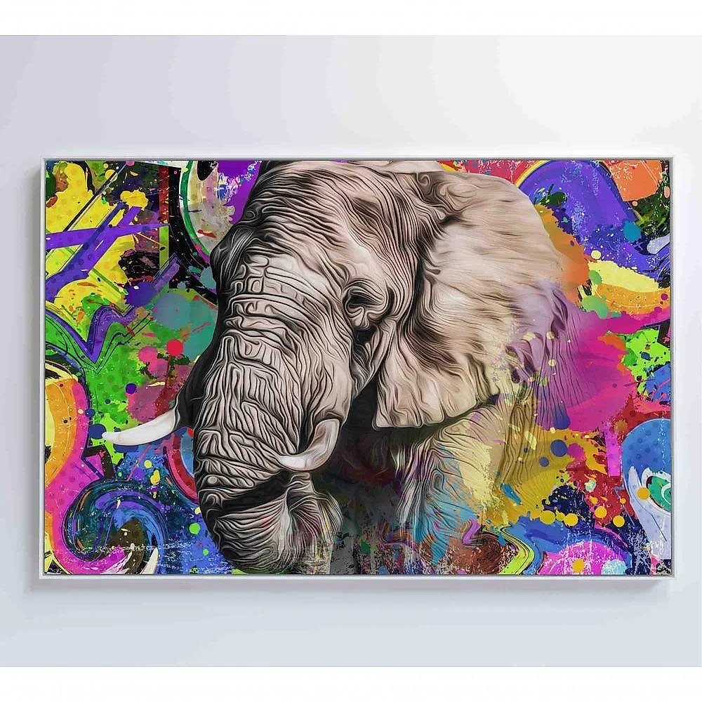 Quadro Pitura Colorida Elefante 120x80 Cm Adesivo