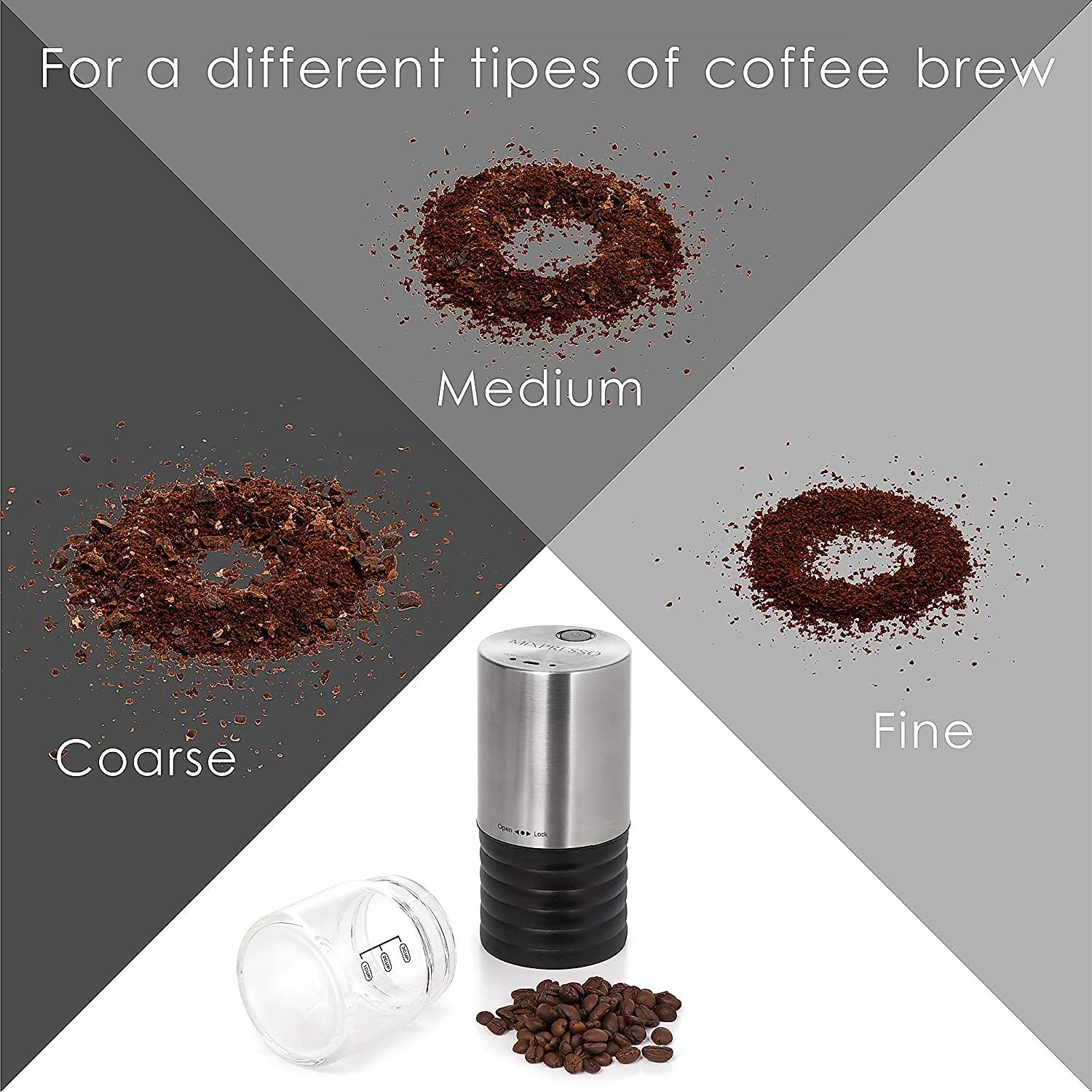 Mixpresso ELCGRUSBR Moedor de Café e Grãos Elétrico Pr ofissional 720g Aço Inoxidável 300W110V Prata