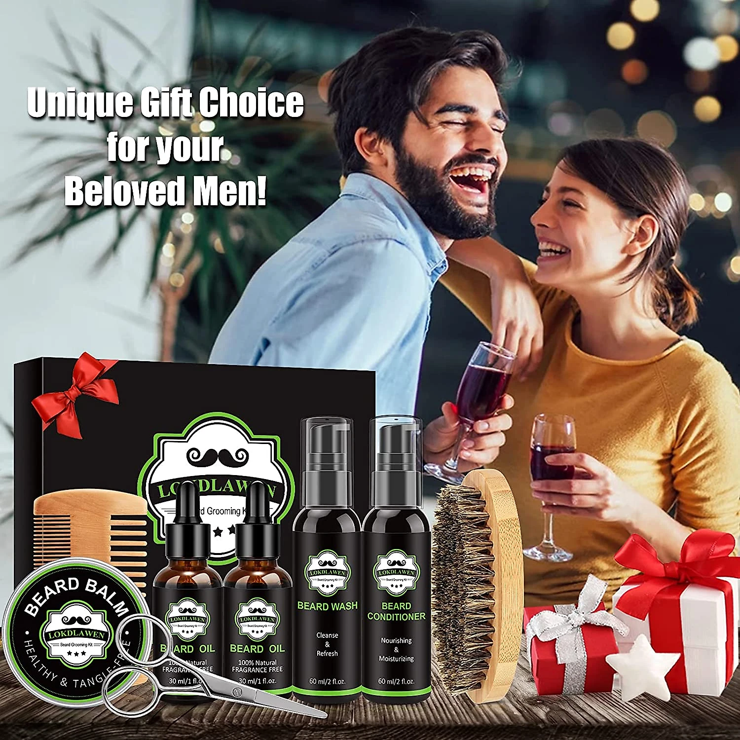 LOKDLAWEN Kit para Barba Profissional Portátil com Cera e Pente 10 Itens