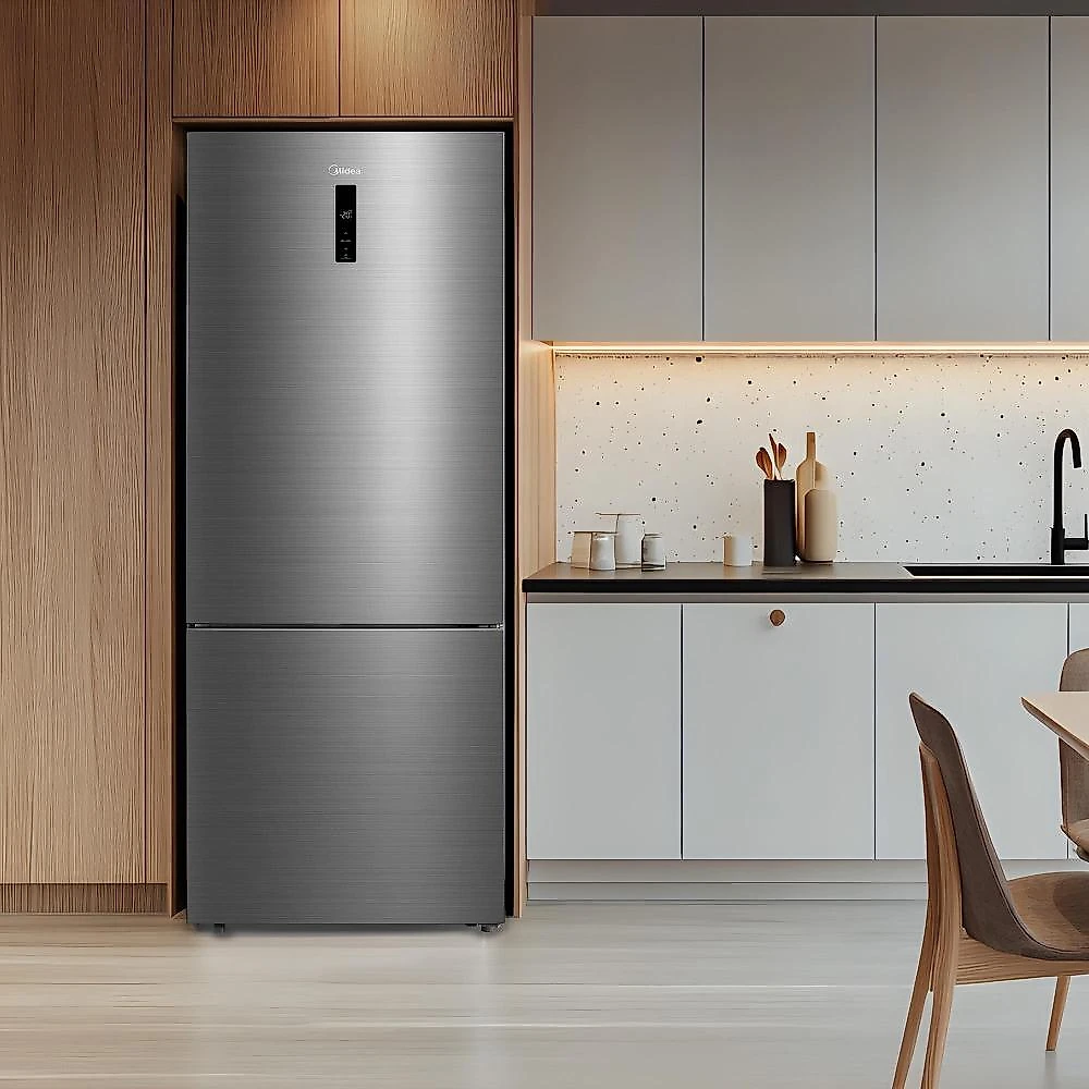 Geladeira frost free inverse midea 416l inverter flexi-volt inox bivolt