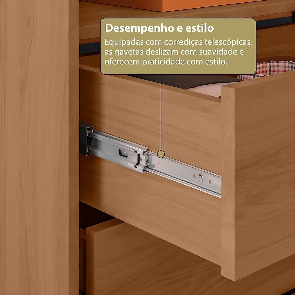 Guarda-Roupa 4 Portas 3 Gavetas Grande Rio Clean Minimalista Yescasa Freijó/Cinza