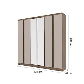 Guarda-Roupa Casal Bartira Monte Rei 6 Portas de Bater com Espelho 6 Gavetas Internas MDP - 238cm de Largura Avelã/Capuccino