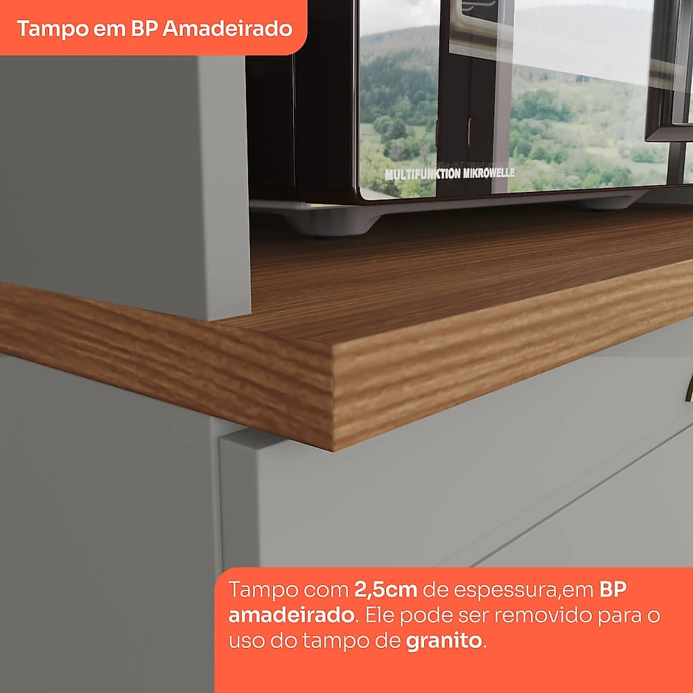 Cozinha Completa 4 Peças Com Aéreo Cristaleira Amy Casa 812 Cinza/Nature