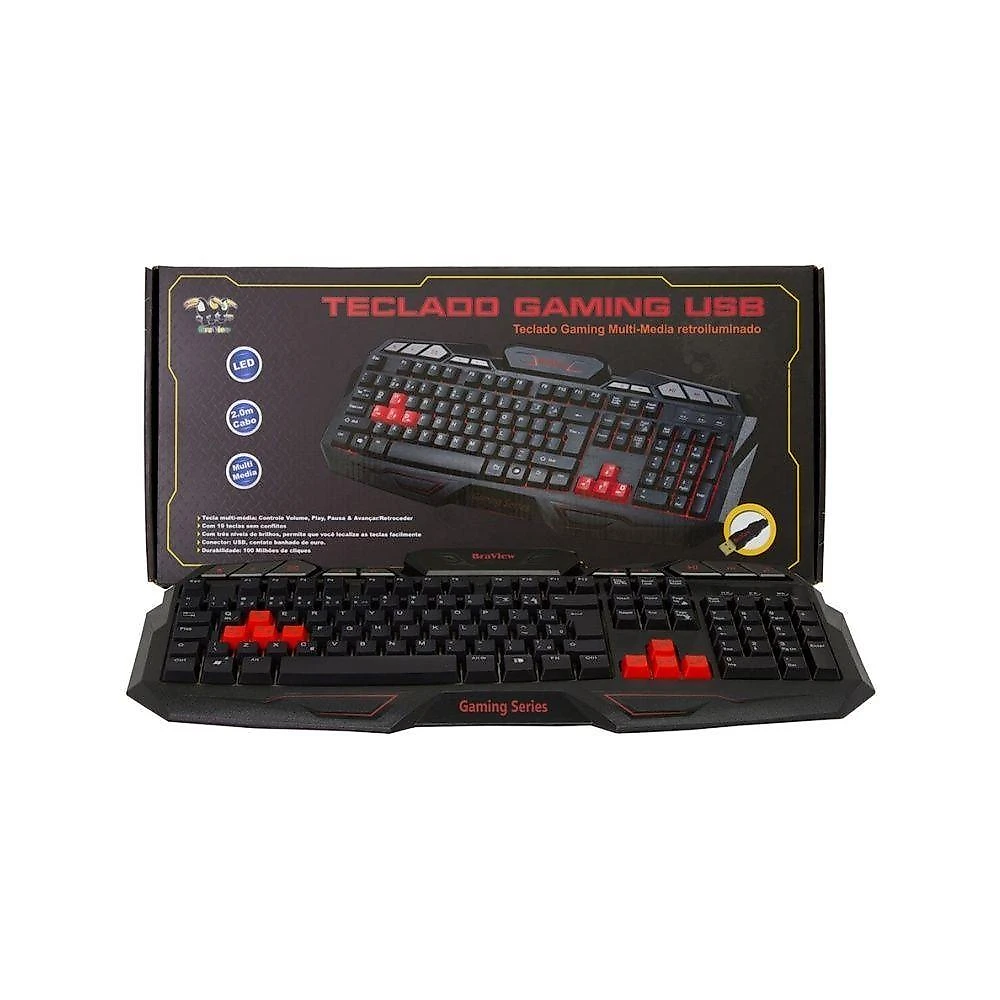 Teclado Gamer Braview TCO801 com LED Individual 3 Níveis e USB 2m Verde