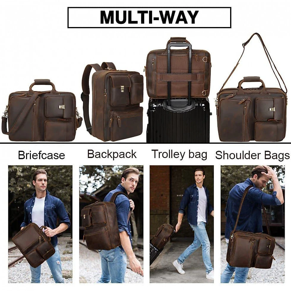 Mochila Masculina para Laptop, Conversível para Bolsa de Mão, ‎TIDING, Marrom Escuro