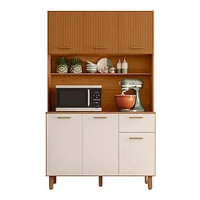 Miniatura Cozinha Compacta Poliman New Livia 6 Portas 1 Gaveta Freijó Ripado e Off White