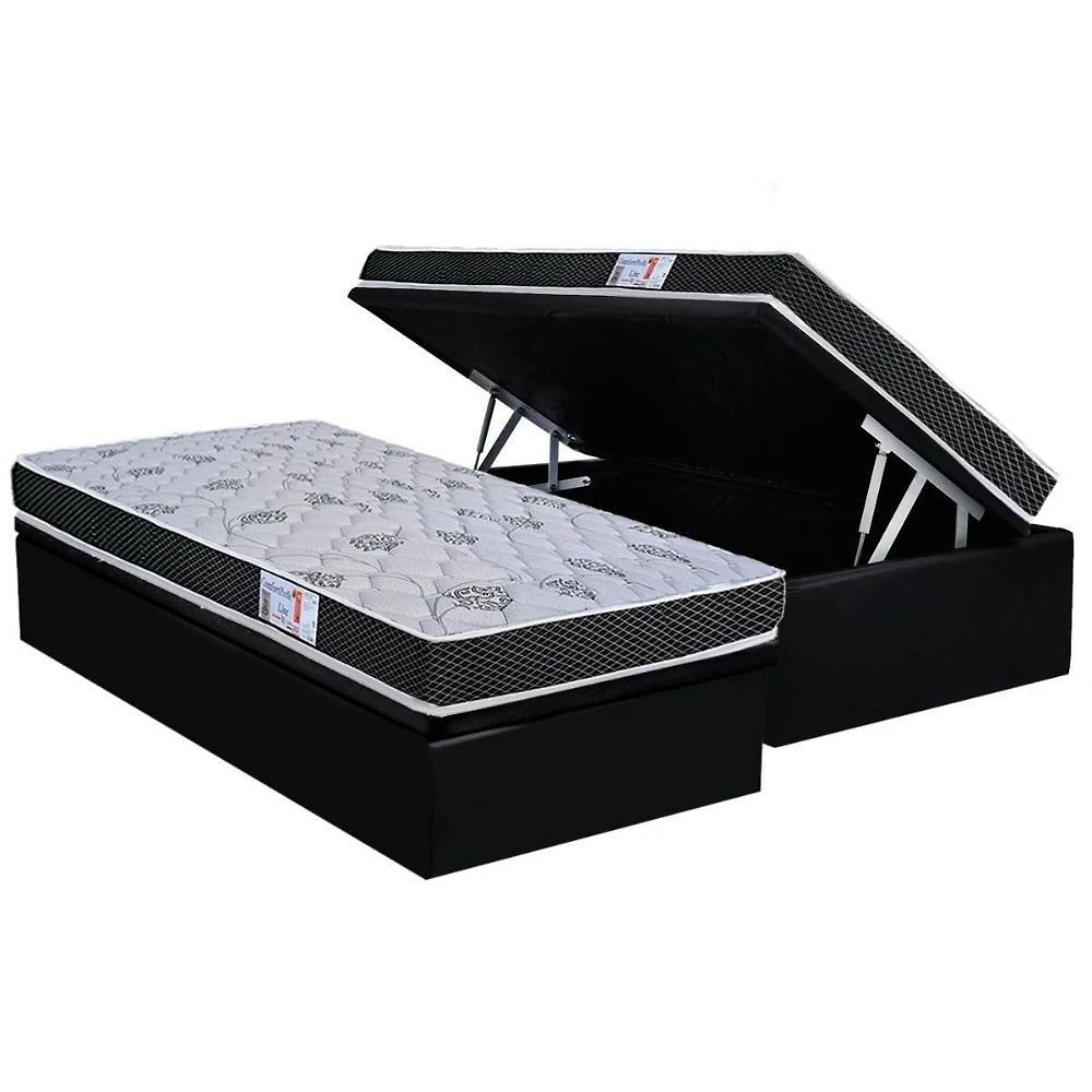 Conjunto Box Baú Solteiro: Colchão Espuma Orthoflex D20 Comfortpedic + Base Crc Suede Black (88x188)
