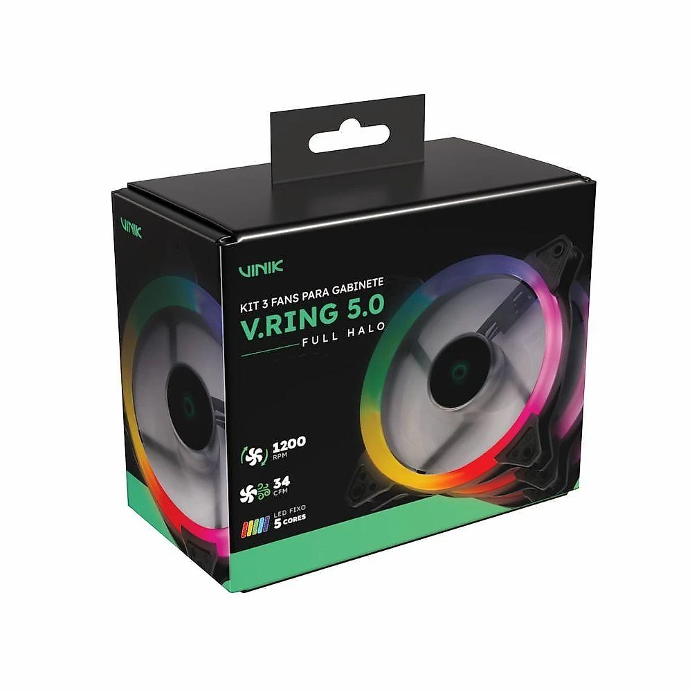 Cooler para Gabinete V.Ring 5.0 Full Halo 120MM com Fluxo de Ar 34,2 CFM LED Fixo 5 Cores Vinik