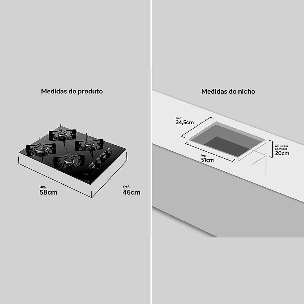 Cooktop a Gás 04 Bocas Atlas U.Top Mesa de Vidro Atlas Preto - Bivolt