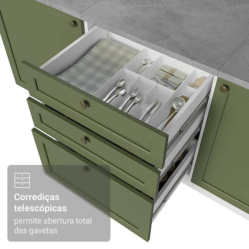 Torre Quente 60 Cm 1 Porta 3 Gavetas Branco/verde Vik Madesa Branco/verde