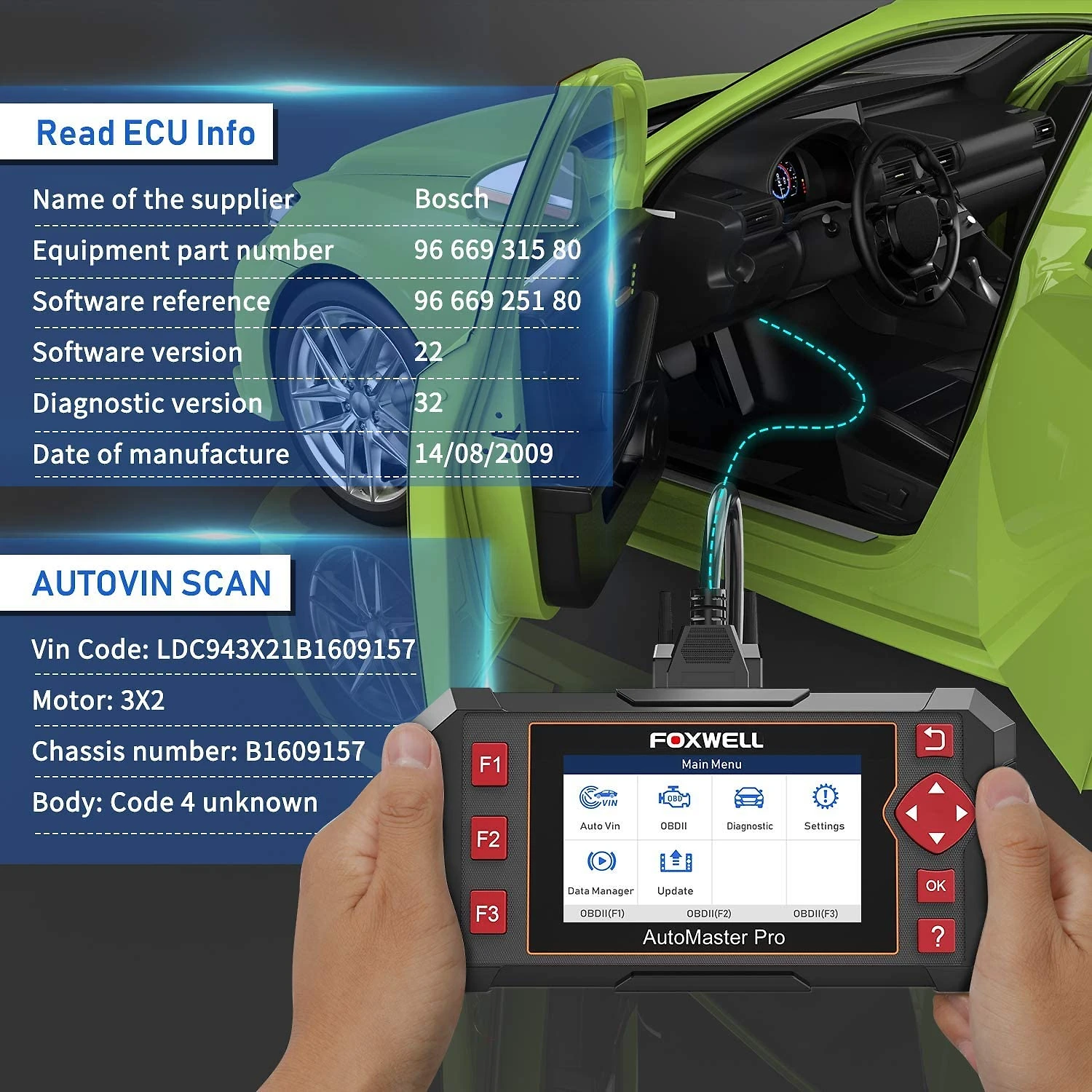 Miniatura FOXWELL Scanner Automotivo com Tela LED e Diagnóstico OBD2 NT604 12V Preto