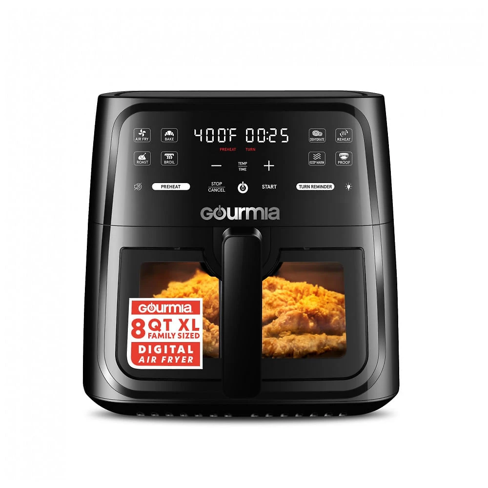 Fritadeira Elétrica Air Fryer Gourmia Preta 7,6L Janela com Luz 8 Programas FryForce 360 1700W 110V