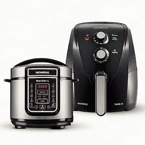 Fritadeira Elétrica Sem Óleo Air Fryer Mondial Family AFN40FB 4 L – Preta + Panela Elétrica de Pressão Digital Master Cooker PE-38 5L – Preta