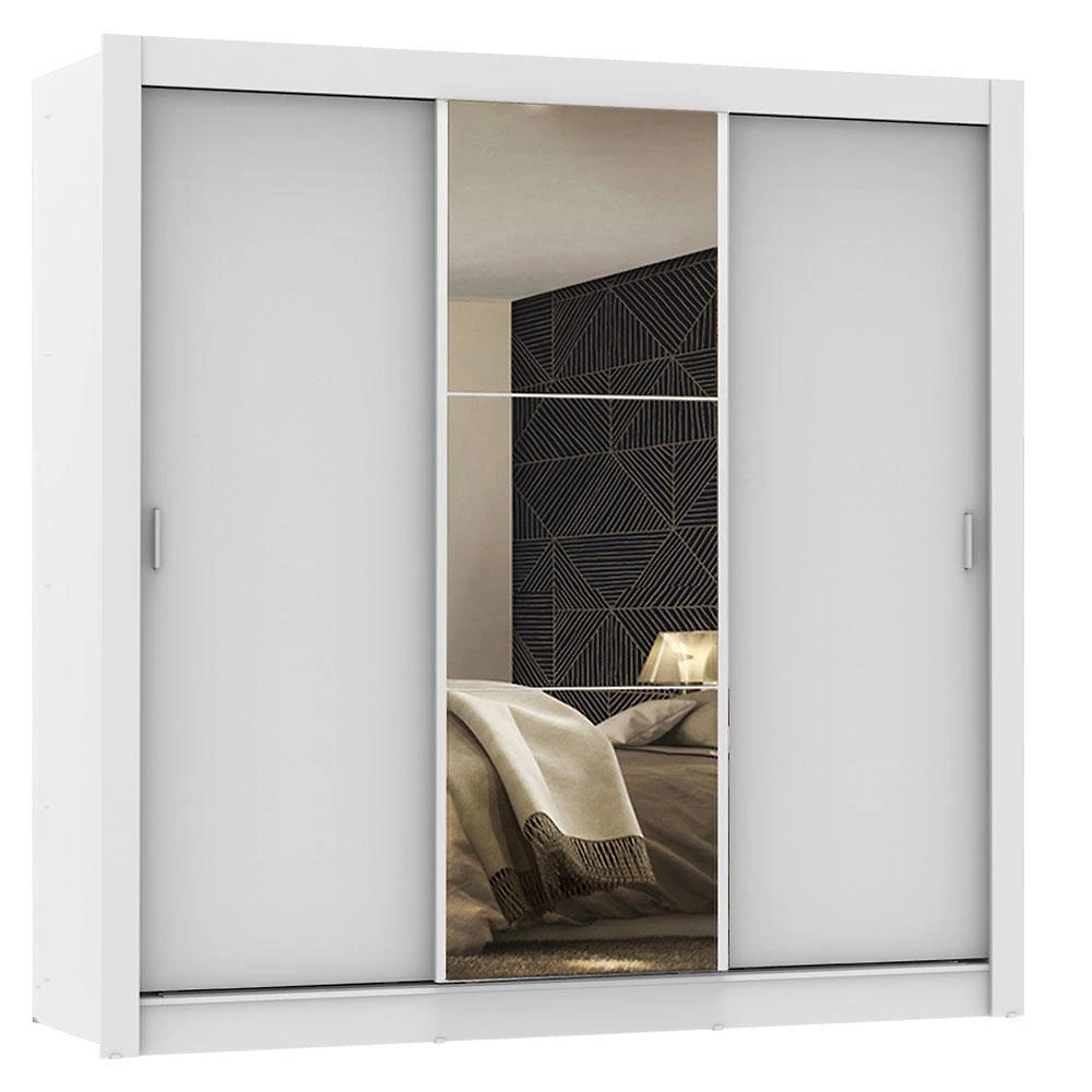 Miniatura Guarda Roupa Casal Madesa Mônaco 3 Portas de Correr com Espelho Branco
