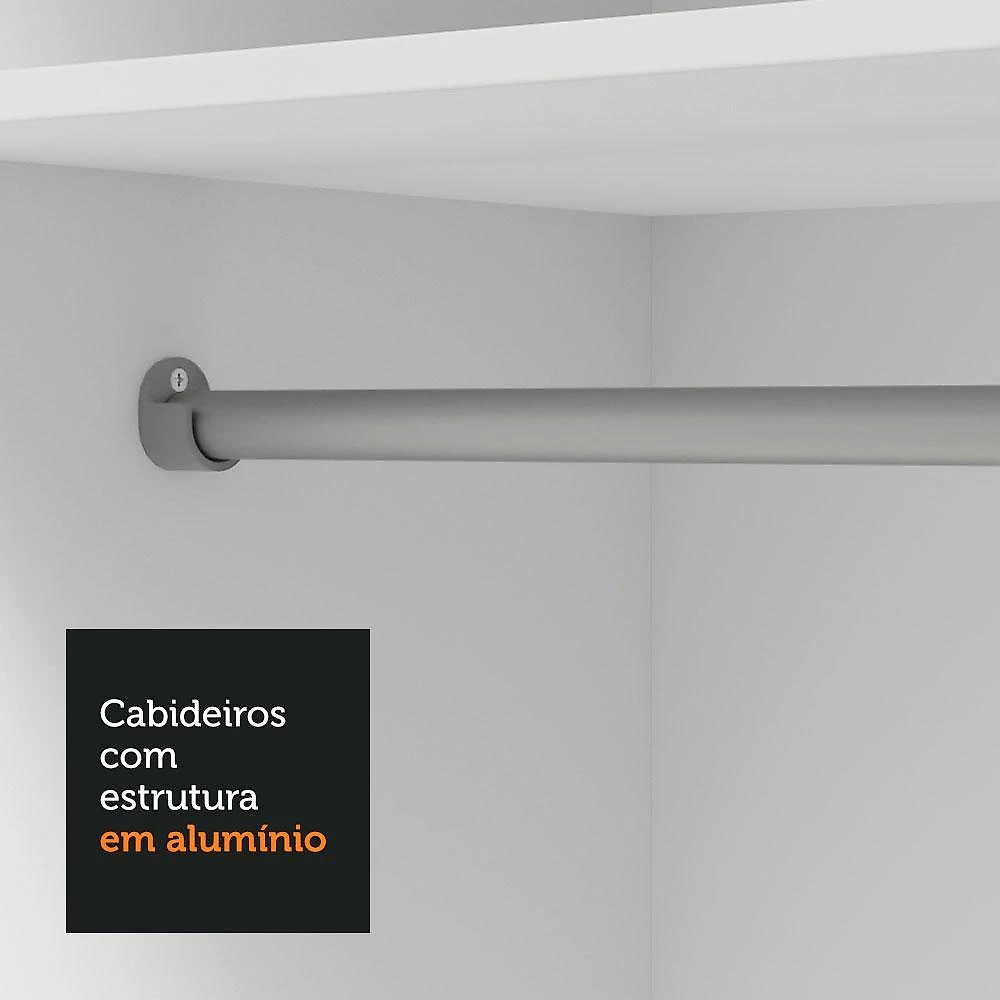 Guarda-roupa solteiro 2 portas de correr com espelho 4 gavetas branco vivare plus madesa