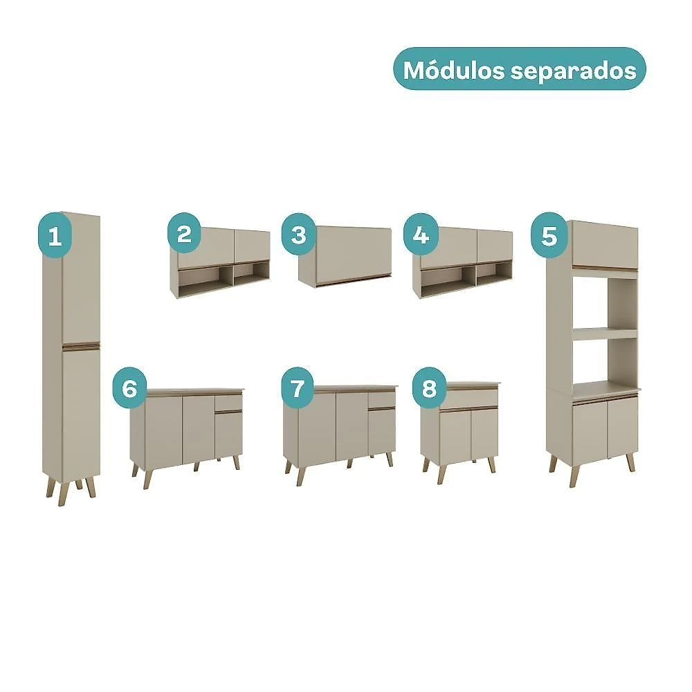 Cozinha Atlanta Full 18 Portas 3 Gavetas MDF-MDP 363,5CM Móveis Carraro