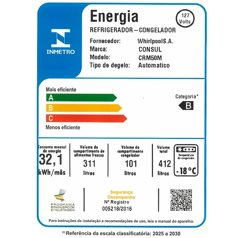 Geladeira Consul Frost Free Duplex CRM50MB, 412 Litros, Branco - 110V 110 Volts