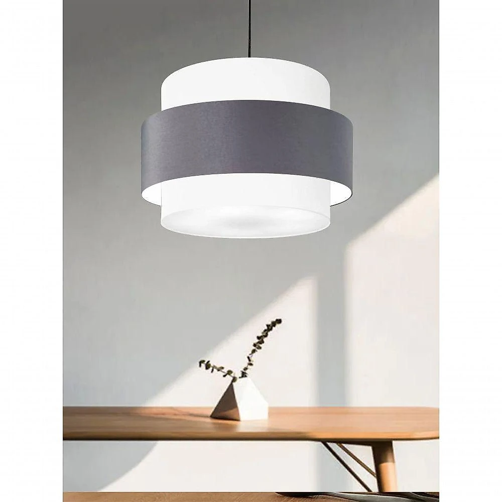 Lustre Sala De Jantar Com Desvio Vivare Md-4401 Cúpula Em Tecido 60cm Branco-cinza-escuro-branco 127/220v