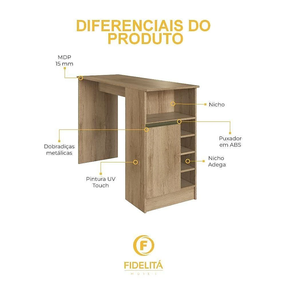 Bancada de Cozinha Gourmet Atenas 1 Porta MDP 140CM Castani Fidelita Móveis webcontinental-7899208873447