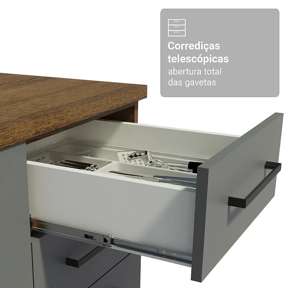 Cozinha Completa Agata 9 Portas 3 Gavetas MDP 270CM Cinza Madesa