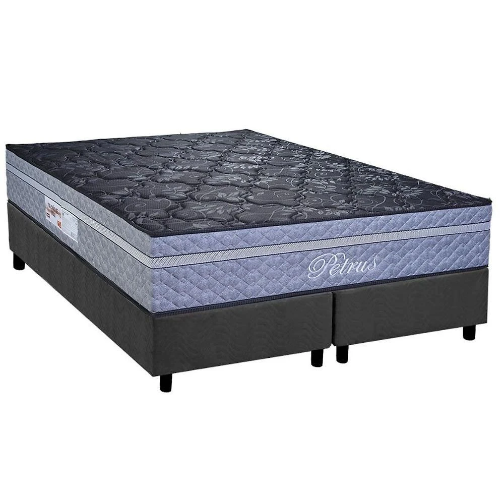 Cama Box King: Colchão Molas Masterpocket Ensacadas Paropas Petrus Grafite + Base Crc Suede Gray (193x203)