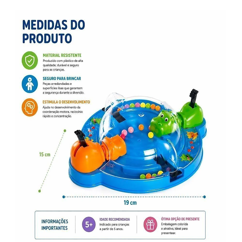 Jogo Infantil Hipopotamo Pega Tudo Brinquedo Interativo com Bolinhas Educativo Familia Plastico