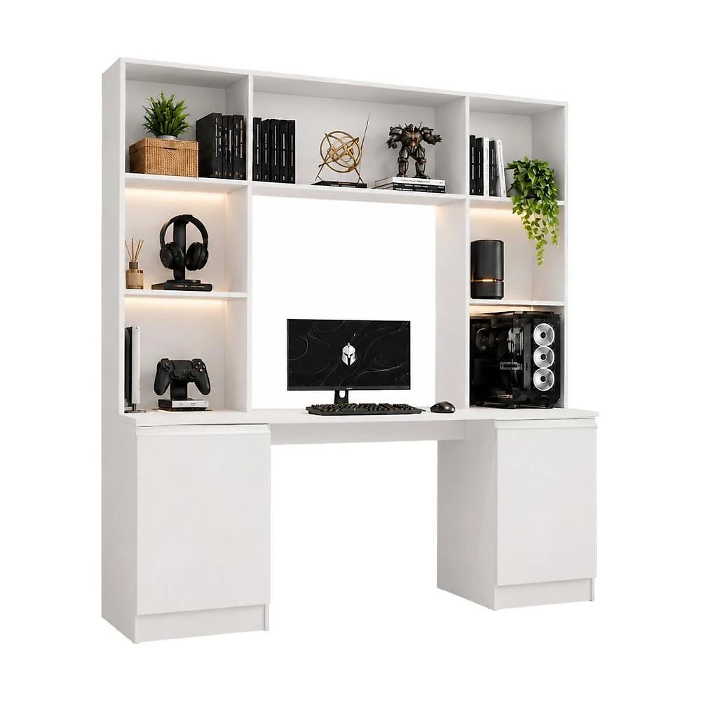 Mesa Gamer com Estante Multimóveis Smart MP6097 5 Prateleiras Branco