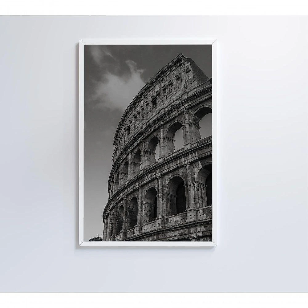 Quadro Coliseu Preto E Branco 60x90 Cm Vidro Impresso