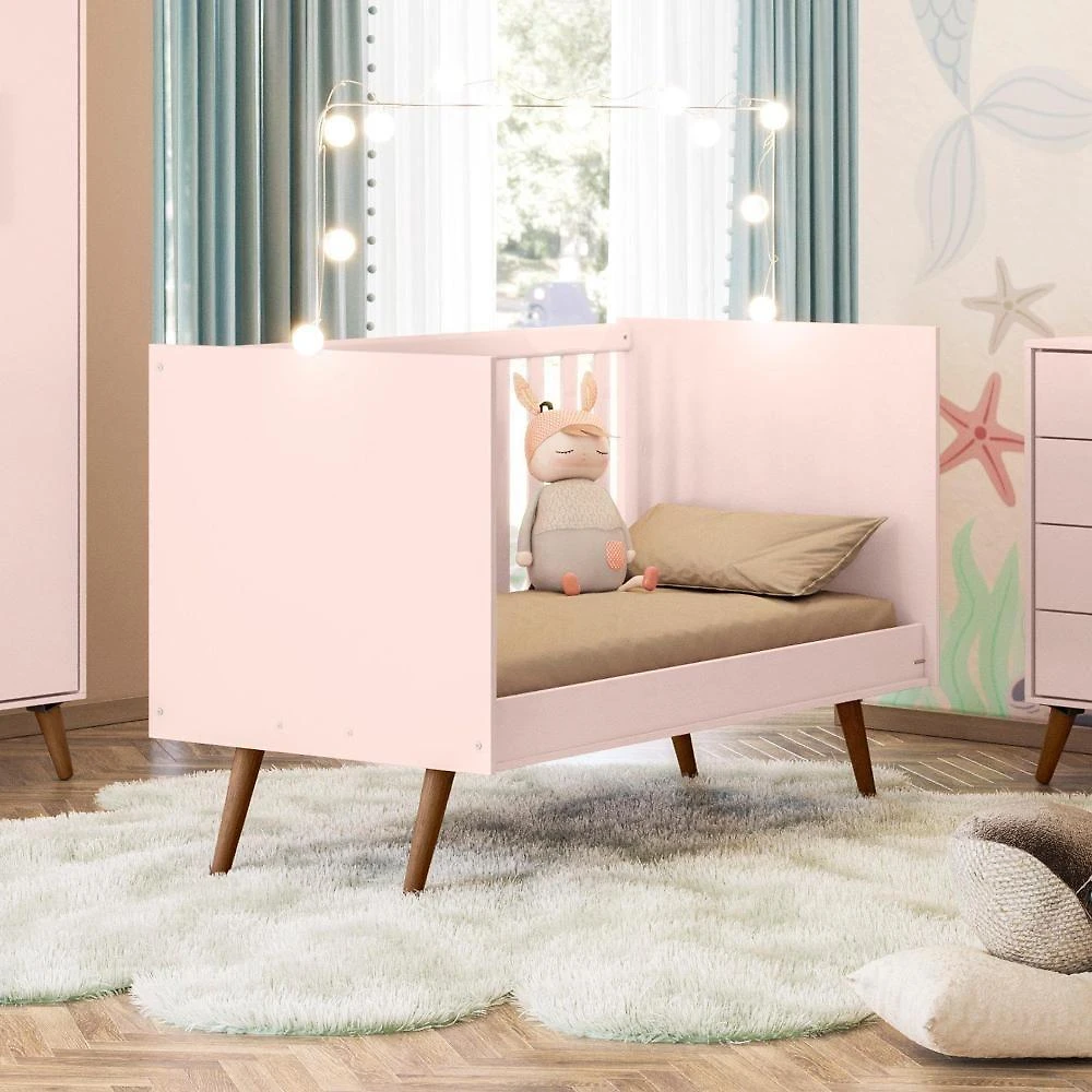Conjunto Quarto Infantil Retro Berço E Guarda Roupa Lima Rosa Com Colchao