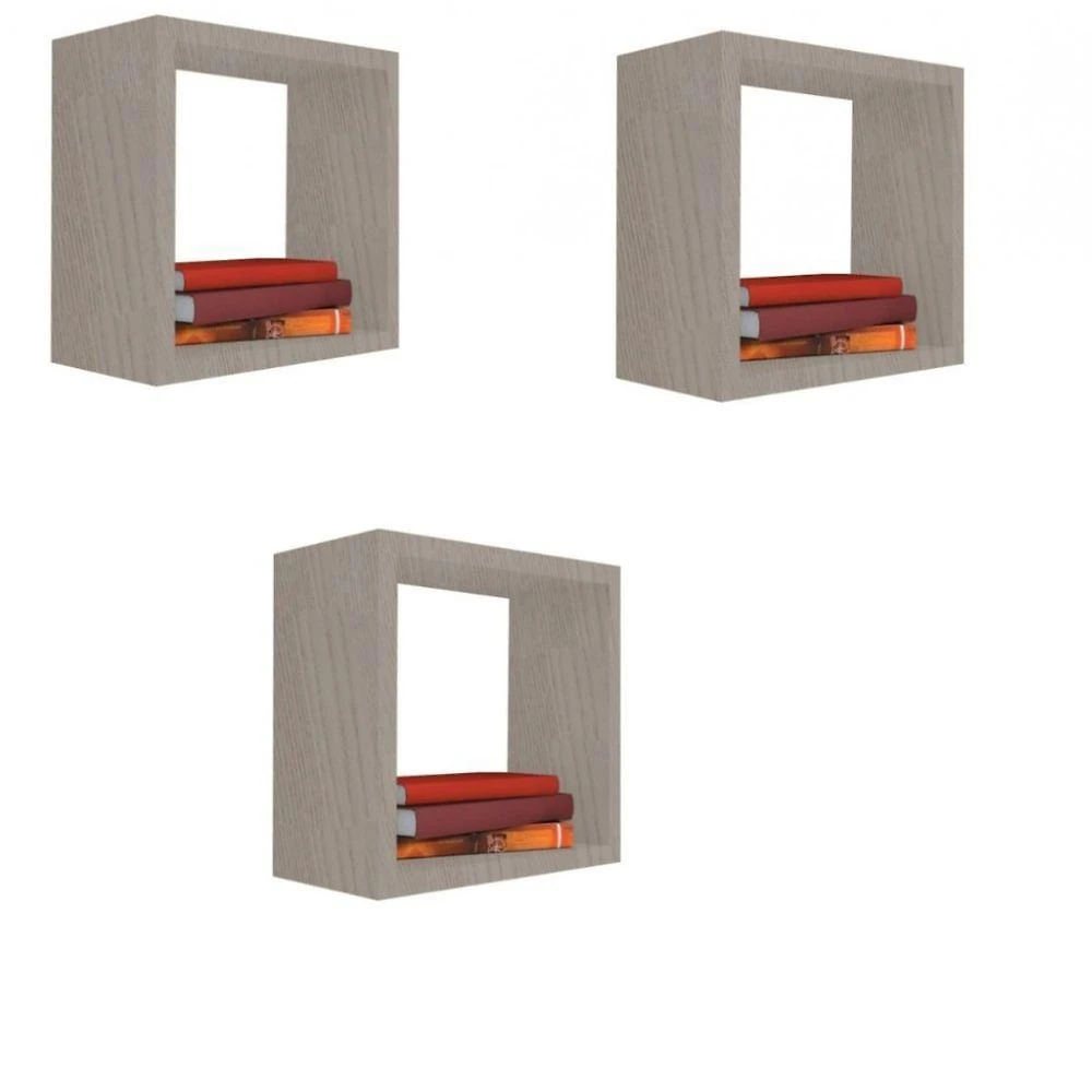 Kit Nicho Decorativo [F031] Quadrado 25x25x15CM em MDF para Organização Amadeirado