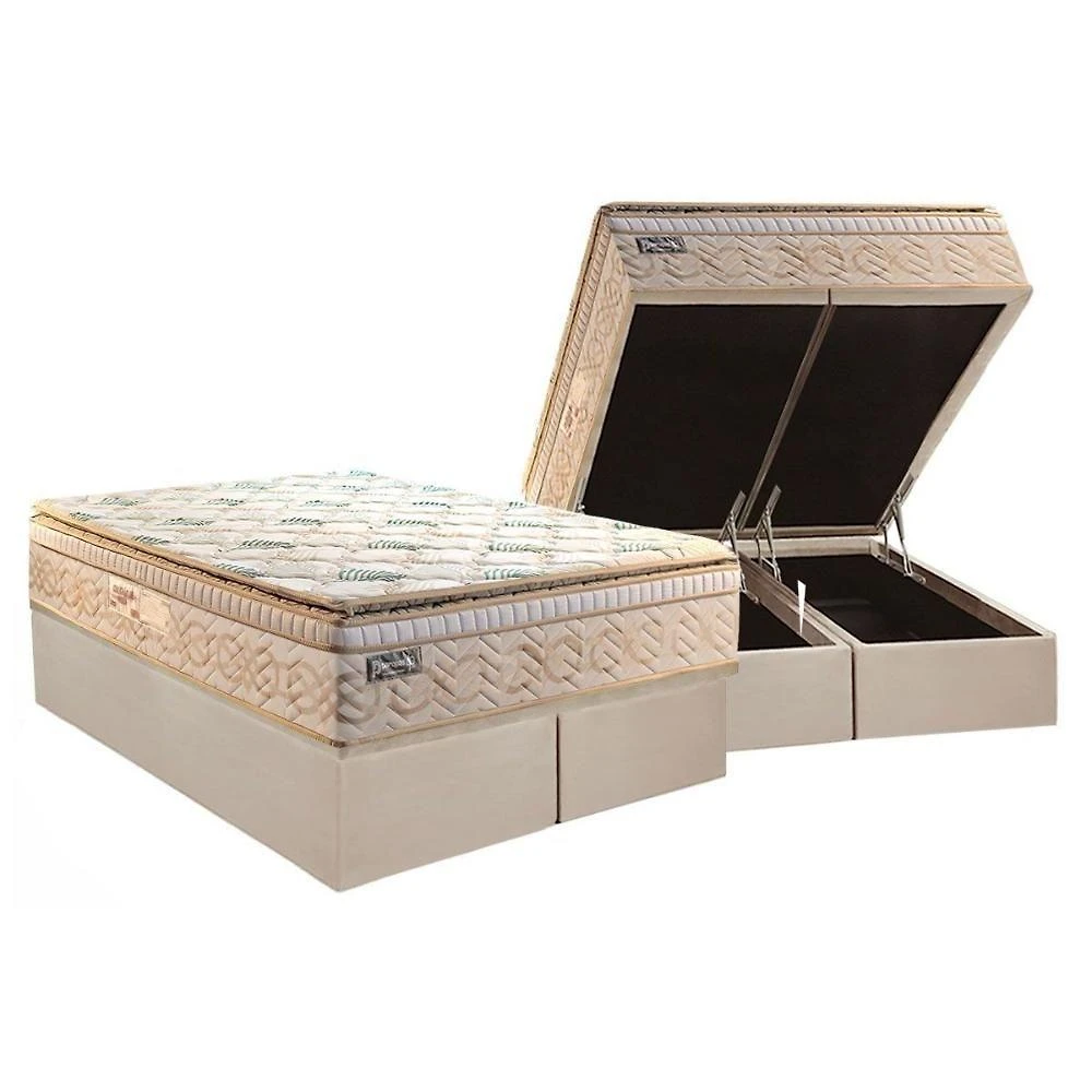 Cama Box Baú Queen: Colchão Molas Masterpocket Ensacadas Paropas Eco Bamboo + Base Crc Suede Clean (158x198)