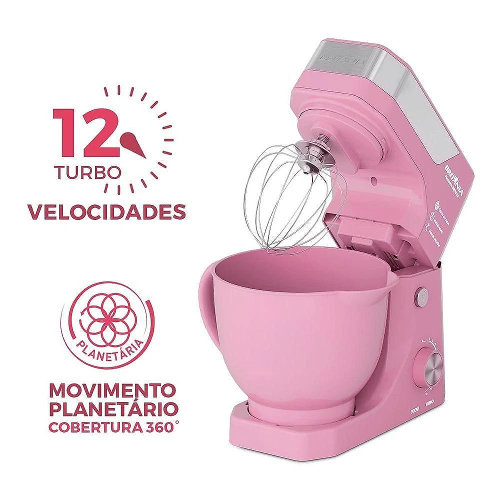 Batedeira Planetária Britânia BBPE02A 5L 900W 12 Velocidades Rosa 110V