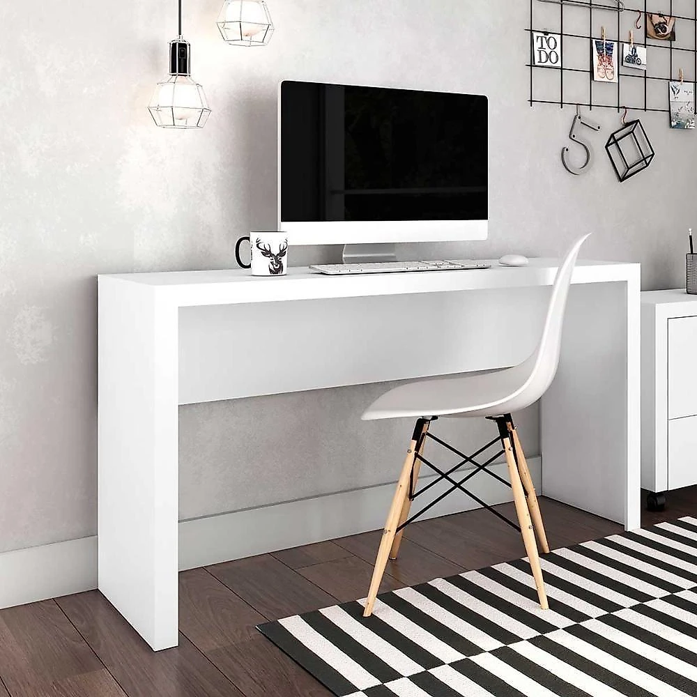 Kit Escritório com Mesa Balcão 2 Portas Estante 5 Nichos MDP Branco Tecno Mobili