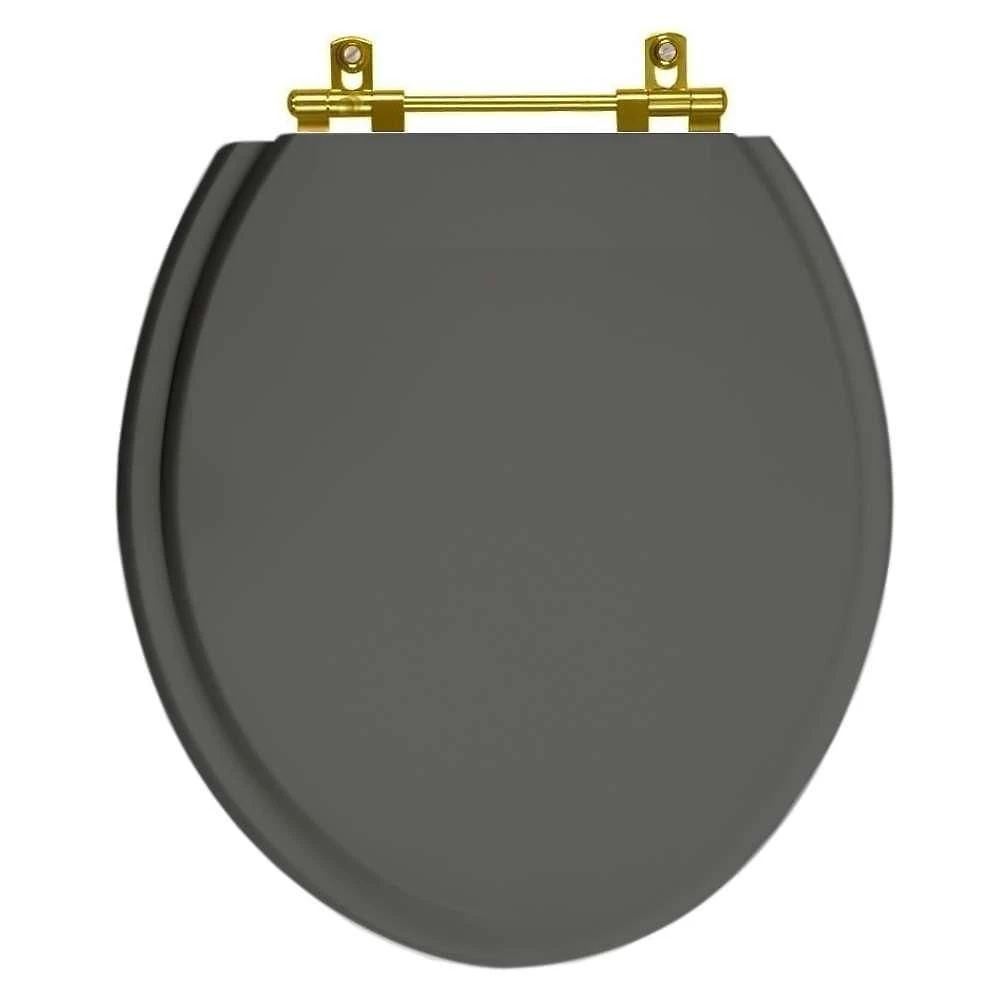 Assento Sanitario Poliéster Convencional Oval Cinza Quartzo Para Vaso Ideal Standard Com Ferragem Dourada