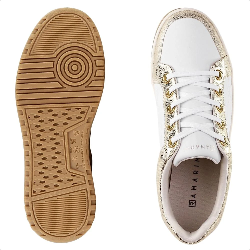 Tênis Ramarim Plataforma Cadarço Casual Feminino Branco / Dourado - 34