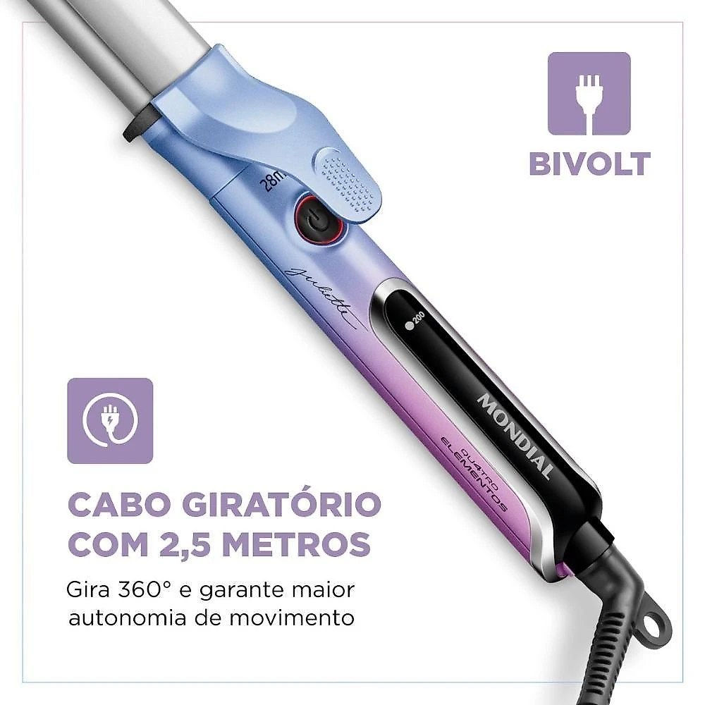 Modelador de Cachos MC-JU-03 28mm Cerâmica 5 Temperaturas Colors Mondial Bivolt